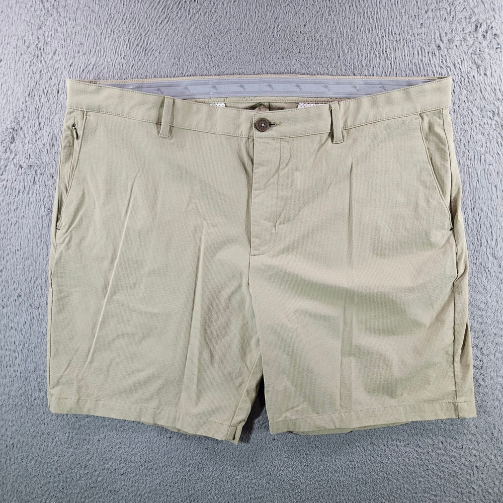 Tommy Bahama Boracay Khaki Stretch Shorts Mens 42 Tan Flat Front Marlin Logo